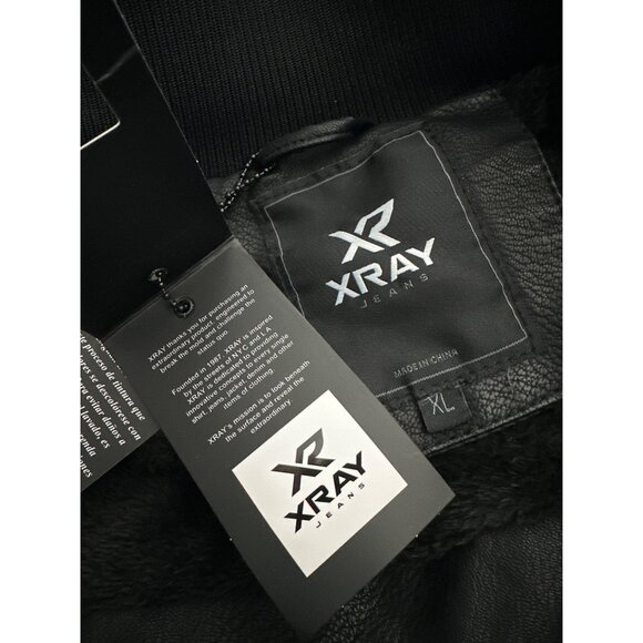 NWT X-RAY Black Jacket Leather PU Grainy Hooded Faux Shearling Lining  Pocket XL - Picture 8 of 9